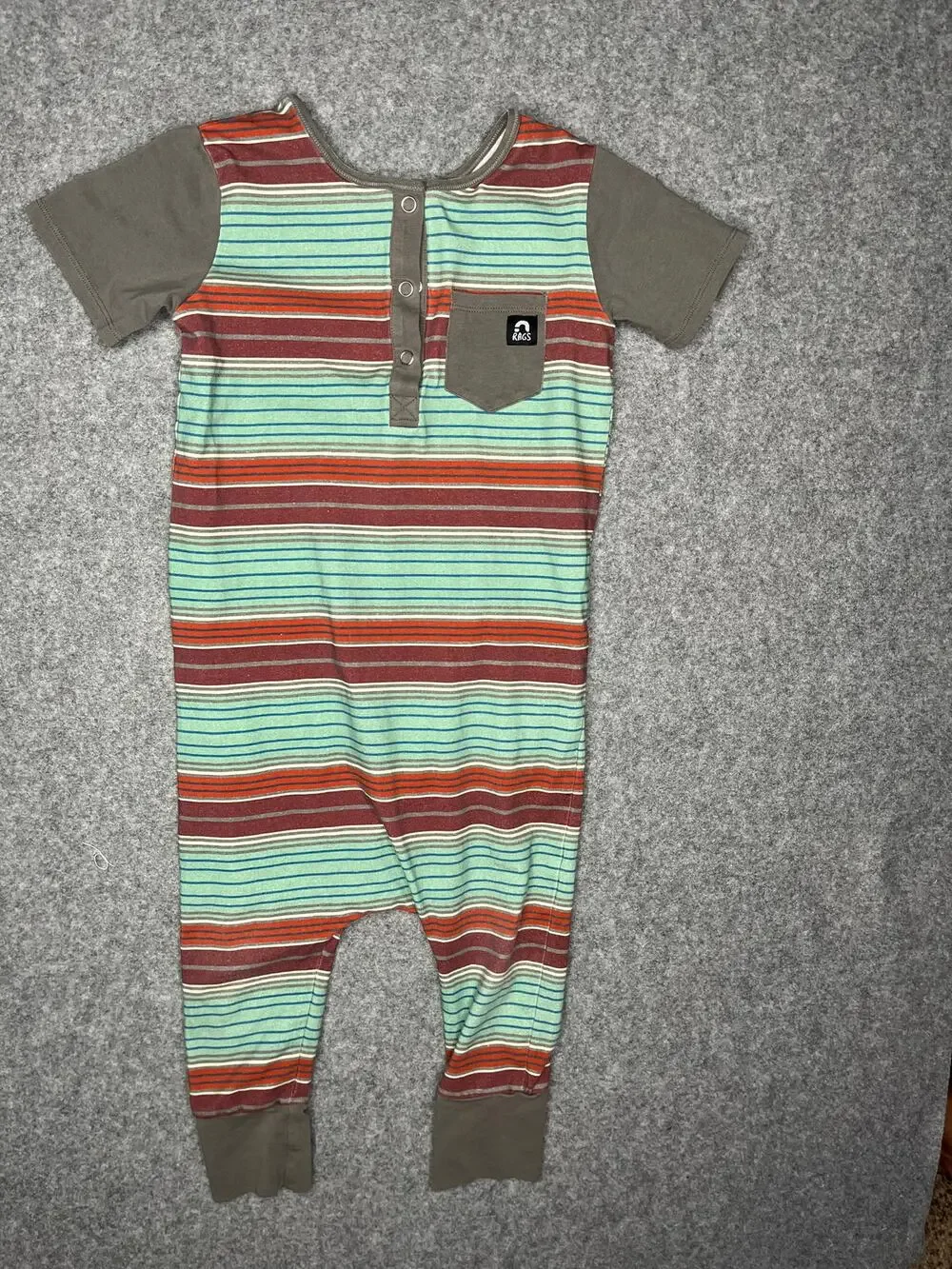 RAGS To Raches Stripe Short Sleeve Romper One Piece Mint Rust Gray size 3/4